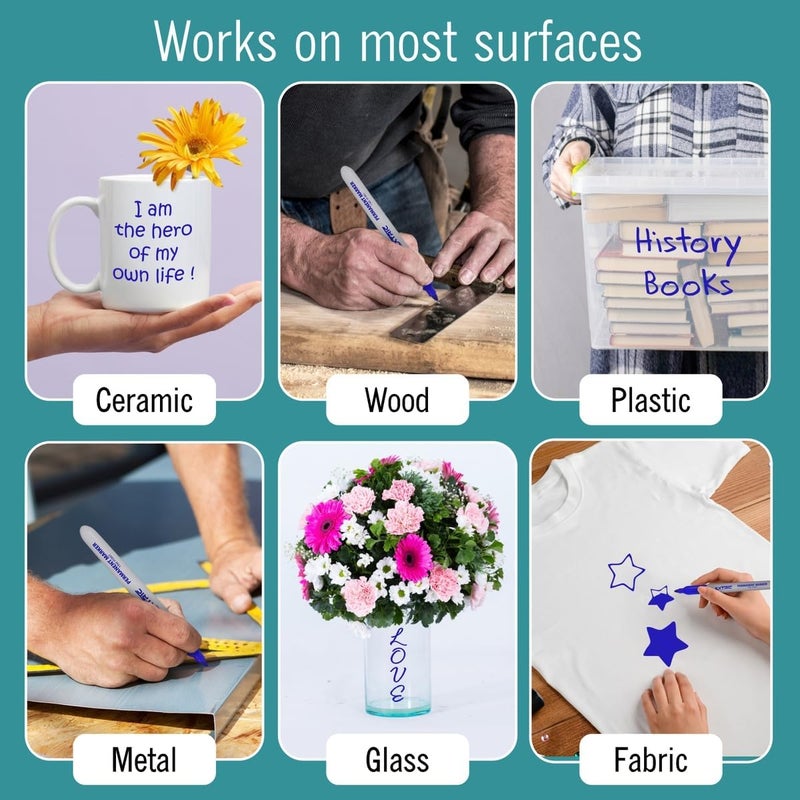 EXTRIC Permanent Markers Blue, 12 Count Fine Point Markers, Quick Drying, Works on wood, Paper, Plastic, Metal and Glass, for Home, Office and School - Image 5